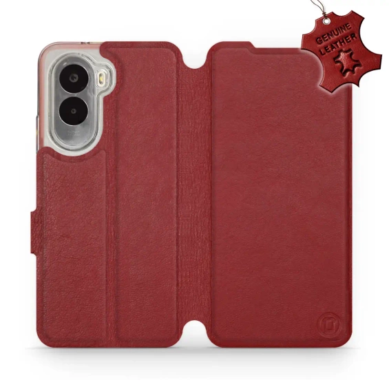 Etui ze skóry naturalnej do Xiaomi POCO M7 - wzór Dark Red Leather