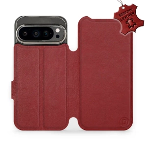 Etui ze skóry naturalnej do Google Pixel 9 Pro - wzór Dark Red Leather