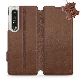Etui ze skóry naturalnej do Sony Xperia 1 III - wzór Brown Leather