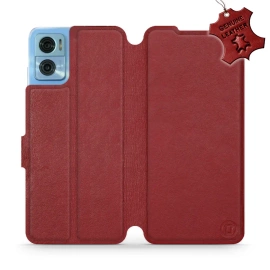 Etui ze skóry naturalnej do Motorola Moto E22 - wzór Dark Red Leather