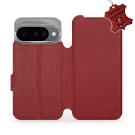Etui ze skóry naturalnej do Google Pixel 10 - wzór Dark Red Leather
