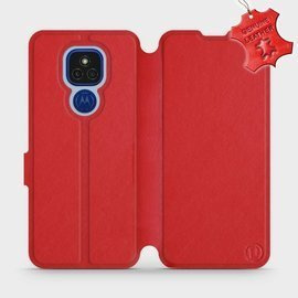 Etui ze skóry naturalnej do Motorola Moto E7 Plus - wzór Red Leather