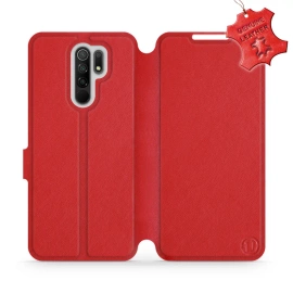 Etui ze skóry naturalnej do Xiaomi Redmi 9 - wzór Red Leather