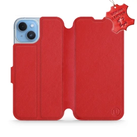 Etui ze skóry naturalnej do Apple iPhone 14 - wzór Red Leather