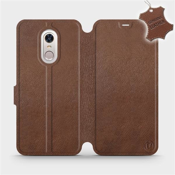 Etui ze skóry naturalnej do Xiaomi Redmi 5 Plus - wzór Brown Leather