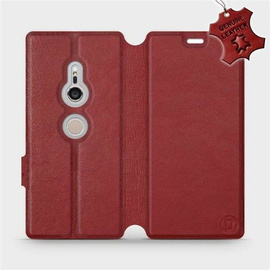 Etui ze skóry naturalnej do Sony Xperia XZ2 - wzór Dark Red Leather