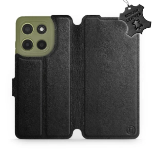 Etui ze skóry naturalnej do Motorola Moto G15 - wzór Black Leather