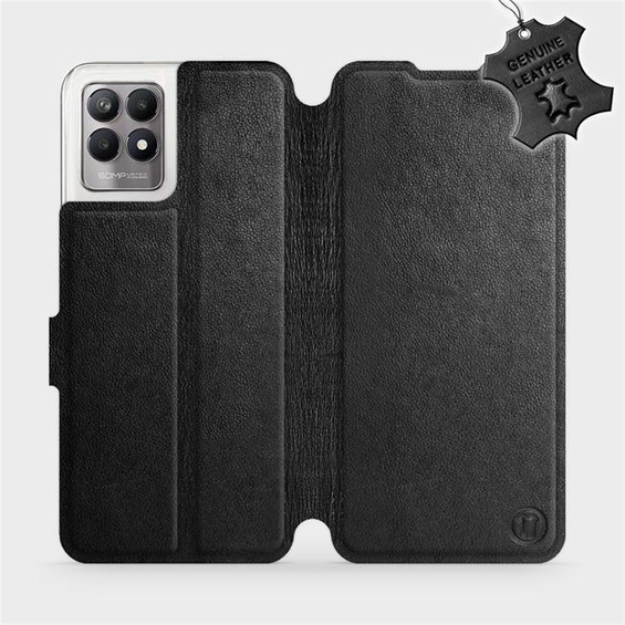 Etui ze skóry naturalnej do Realme 8i - wzór Black Leather