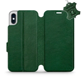 Etui ze skóry naturalnej do Apple iPhone X - wzór Green Leather