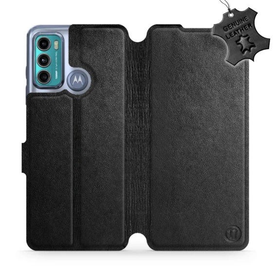 Etui ze skóry naturalnej do Motorola Moto G60 - wzór Black Leather
