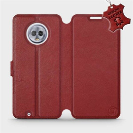 Etui ze skóry naturalnej do Motorola Moto G6 - wzór Dark Red Leather