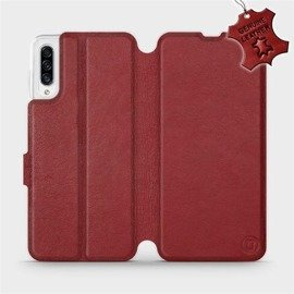 Etui ze skóry naturalnej do Samsung Galaxy A30s - wzór Dark Red Leather