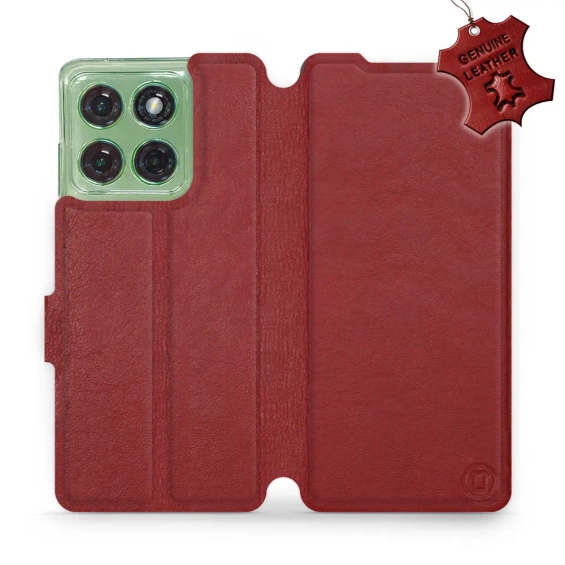 Etui ze skóry naturalnej do Motorola Edge 60 - wzór Dark Red Leather