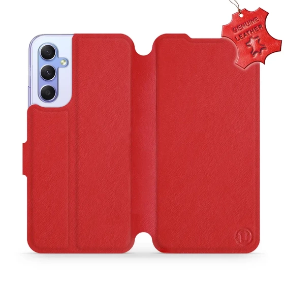 Etui ze skóry naturalnej do Samsung Galaxy A34 5G - wzór Red Leather