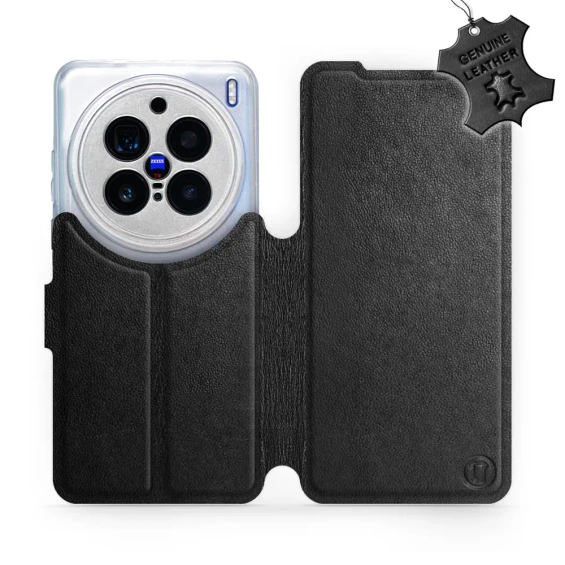 Etui ze skóry naturalnej do Vivo X200 Pro 5G - wzór Black Leather