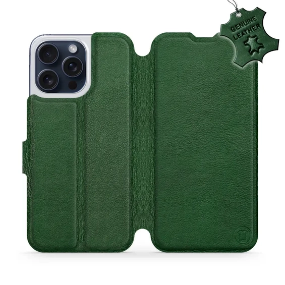 Etui ze skóry naturalnej do Apple iPhone 15 Pro Max - wzór Green Leather