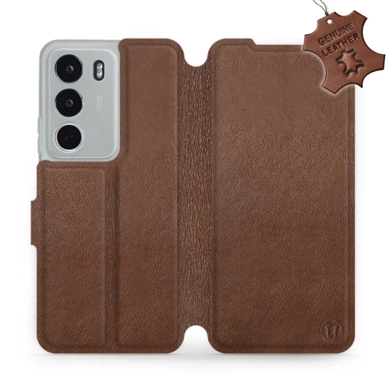 Etui ze skóry naturalnej do Realme P3 lite - wzór Brown Leather
