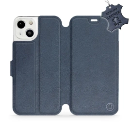 Etui ze skóry naturalnej do Apple iPhone 13 - wzór Blue Leather