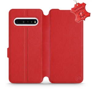 Etui ze skóry naturalnej do LG V60 ThinQ 5G - wzór Red Leather