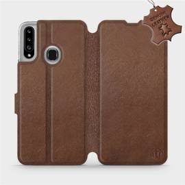 Etui ze skóry naturalnej do Samsung Galaxy A20S - wzór Brown Leather