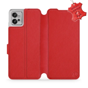 Etui ze skóry naturalnej do Motorola Moto G32 - wzór Red Leather
