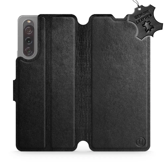 Etui ze skóry naturalnej do Sony Xperia 10 V - wzór Black Leather