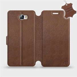 Etui ze skóry naturalnej do Huawei Y5 II - wzór Brown Leather