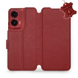 Etui ze skóry naturalnej do Motorola Moto G35 5G - wzór Dark Red Leather