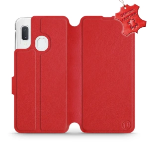 Etui ze skóry naturalnej do Samsung Galaxy A20e - wzór Red Leather