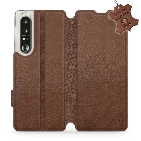 Etui ze skóry naturalnej do Sony Xperia 1 III - wzór Brown Leather