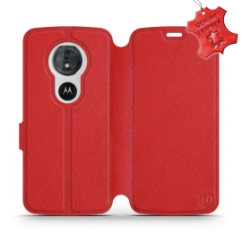 Etui ze skóry naturalnej do Motorola Moto E5 - wzór Red Leather