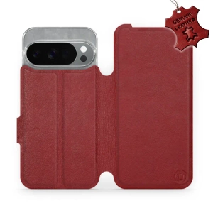 Etui ze skóry naturalnej do Google Pixel 10 Pro - wzór Dark Red Leather