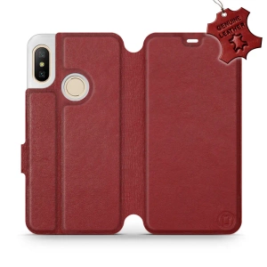 Etui ze skóry naturalnej do Xiaomi Mi A2 Lite - wzór Dark Red Leather