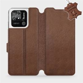 Etui ze skóry naturalnej do Xiaomi Redmi 10C - wzór Brown Leather