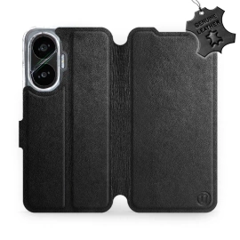 Etui ze skóry naturalnej do Xiaomi POCO F7 - wzór Black Leather