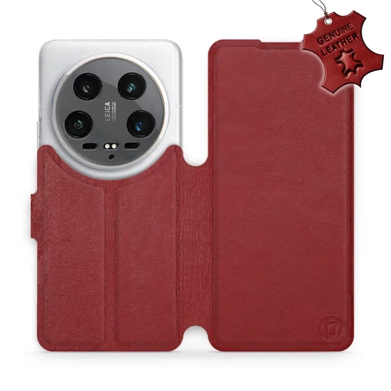 Etui ze skóry naturalnej do Xiaomi 14 Ultra 5G - wzór Dark Red Leather