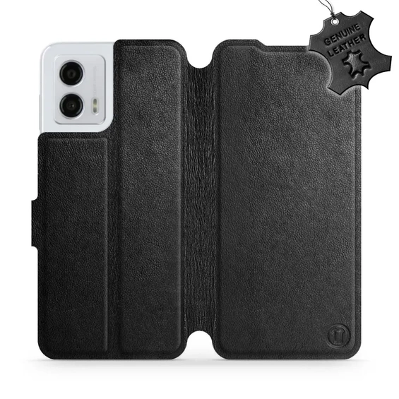 Etui ze skóry naturalnej do Motorola Moto G53 5G - wzór Black Leather