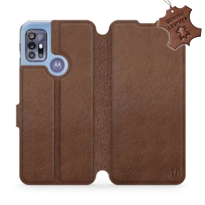 Etui ze skóry naturalnej do Motorola Moto G30 - wzór Brown Leather