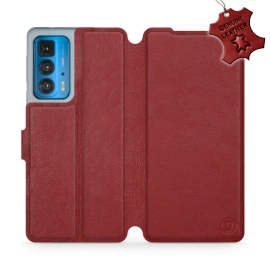 Etui ze skóry naturalnej do Motorola Edge 20 Pro - wzór Dark Red Leather