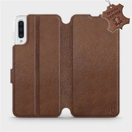 Etui ze skóry naturalnej do Samsung Galaxy A50 - wzór Brown Leather