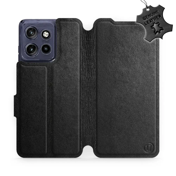Etui ze skóry naturalnej do Motorola Edge 50 Neo - wzór Black Leather