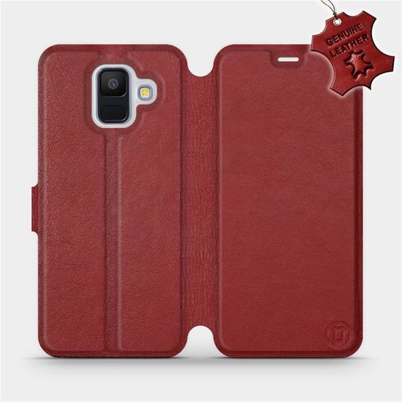 Etui ze skóry naturalnej do Samsung Galaxy A6 2018 - wzór Dark Red Leather