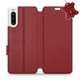 Etui ze skóry naturalnej do Sony Xperia 10 II - wzór Dark Red Leather