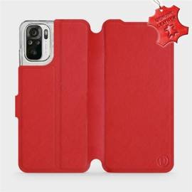 Etui ze skóry naturalnej do Xiaomi Redmi Note 10 - wzór Red Leather