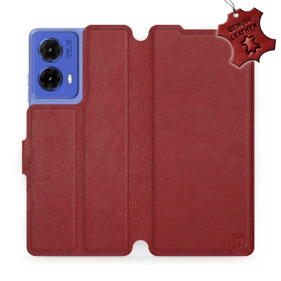 Etui ze skóry naturalnej do Motorola Moto G85 5G - wzór Dark Red Leather