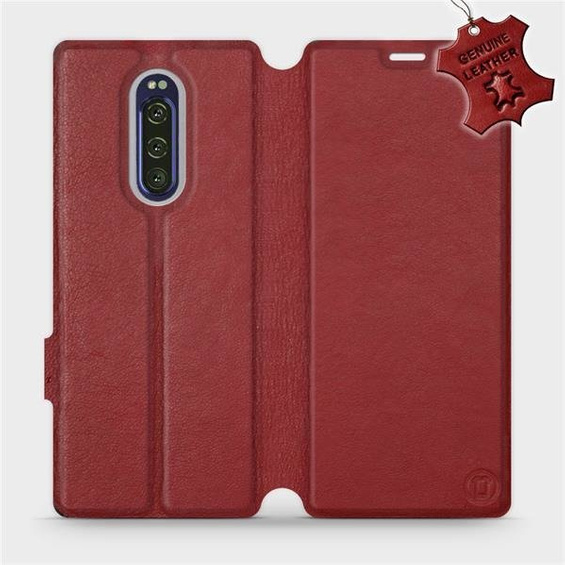 Etui ze skóry naturalnej do Sony Xperia 1 - wzór Dark Red Leather