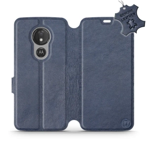 Etui ze skóry naturalnej do Motorola Moto G7 Power - wzór Blue Leather