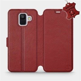 Etui ze skóry naturalnej do Samsung Galaxy A6 2018 - wzór Dark Red Leather