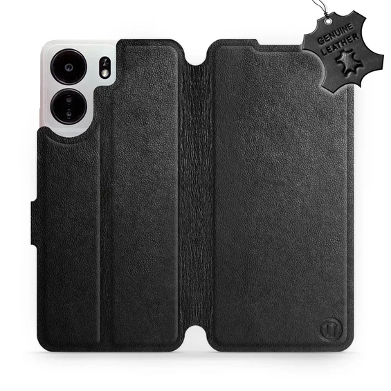Etui ze skóry naturalnej do Xiaomi POCO C65 - wzór Black Leather