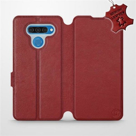 Etui ze skóry naturalnej do LG Q60 - wzór Dark Red Leather